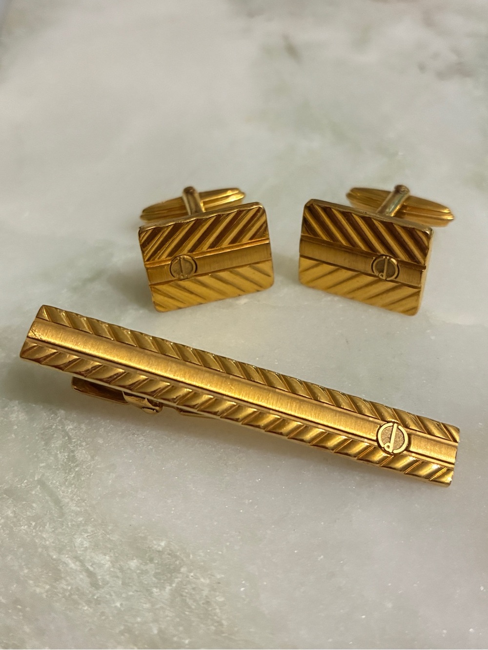 Dunhill Cuff Links + Tie Clip Set Vintage